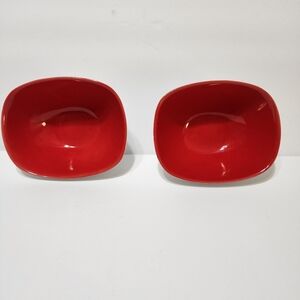 Pier 1 Imports stoneware red & white dip dish bowl set of 2